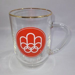 Olympics 1976 Montreal Canada Vintage Glass Beer Mug 5.25" Clear Bar Drinking